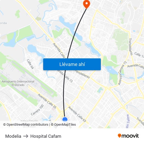 Modelia to Hospital Cafam map