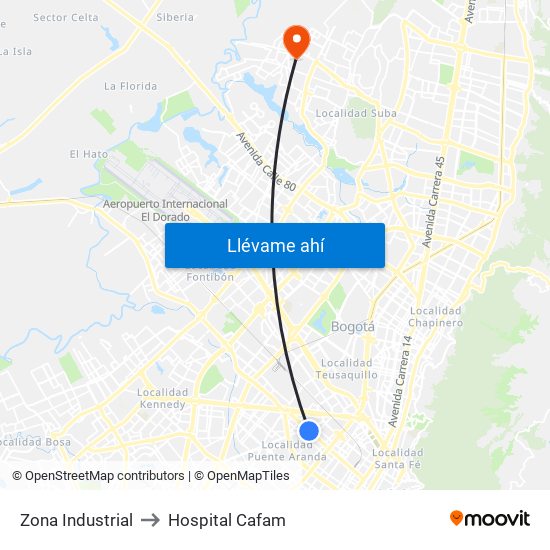 Zona Industrial to Hospital Cafam map