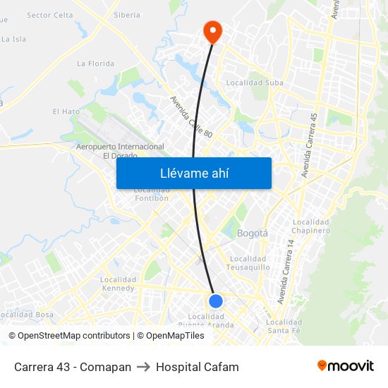 Carrera 43 - Comapan to Hospital Cafam map