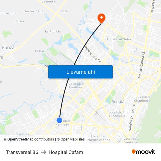 Transversal 86 to Hospital Cafam map