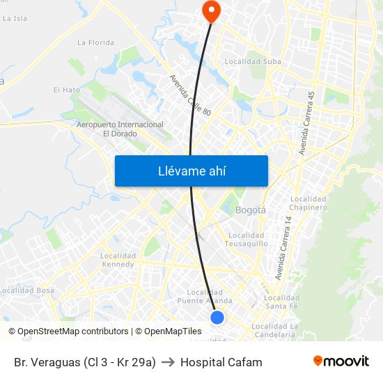 Br. Veraguas (Cl 3 - Kr 29a) to Hospital Cafam map