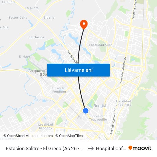 Estación Salitre - El Greco (Ac 26 - Ak 68) to Hospital Cafam map