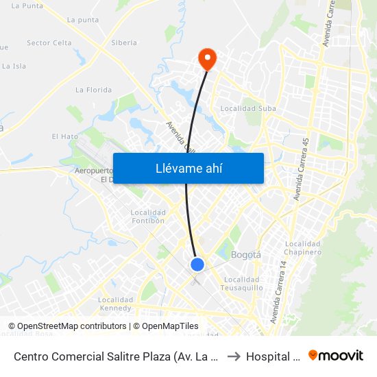 Centro Comercial Salitre Plaza (Av. La Esperanza - Kr 68a) to Hospital Cafam map
