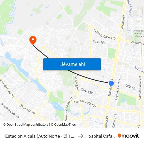 Estación Alcalá (Auto Norte - Cl 136) to Hospital Cafam map