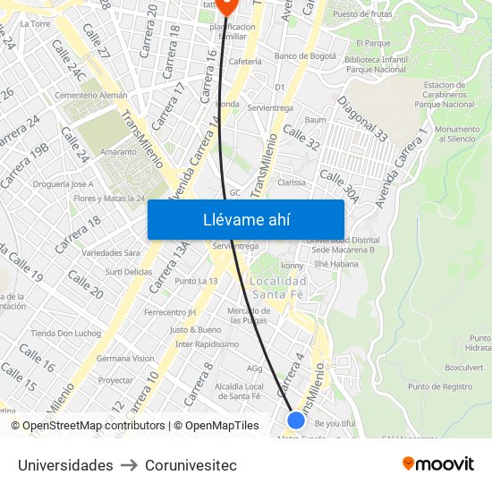 Universidades to Corunivesitec map