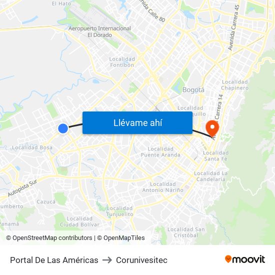 Portal De Las Américas to Corunivesitec map