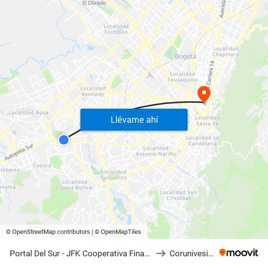 Portal Del Sur - JFK Cooperativa Financiera to Corunivesitec map