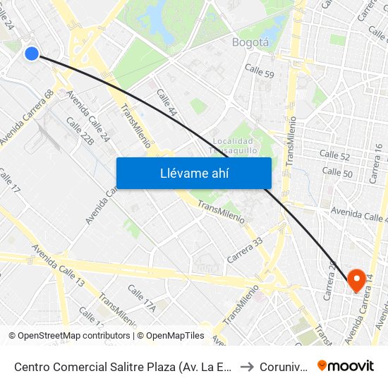 Centro Comercial Salitre Plaza (Av. La Esperanza - Kr 68b) to Corunivesitec map