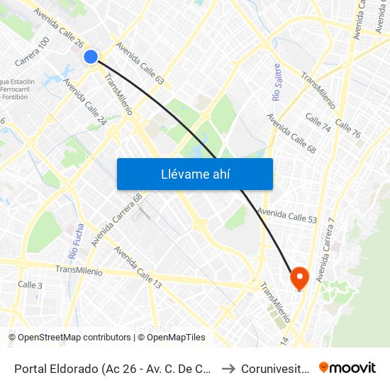 Portal Eldorado (Ac 26 - Av. C. De Cali) to Corunivesitec map