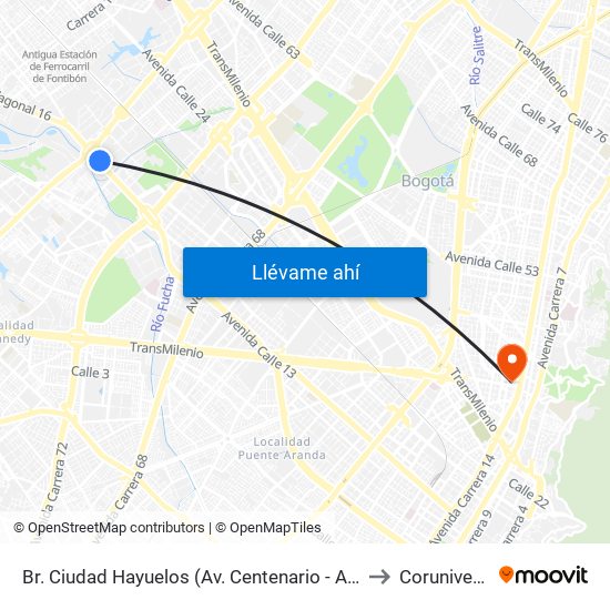 Br. Ciudad Hayuelos (Av. Centenario - Av. C. De Cali) to Corunivesitec map