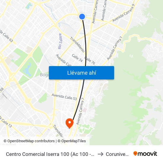 Centro Comercial Iserra 100 (Ac 100 - Kr 54) (B) to Corunivesitec map