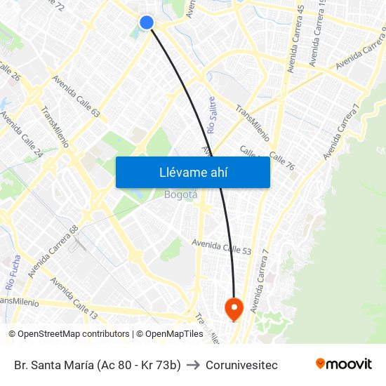 Br. Santa María (Ac 80 - Kr 73b) to Corunivesitec map