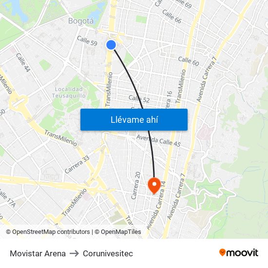 Movistar Arena to Corunivesitec map