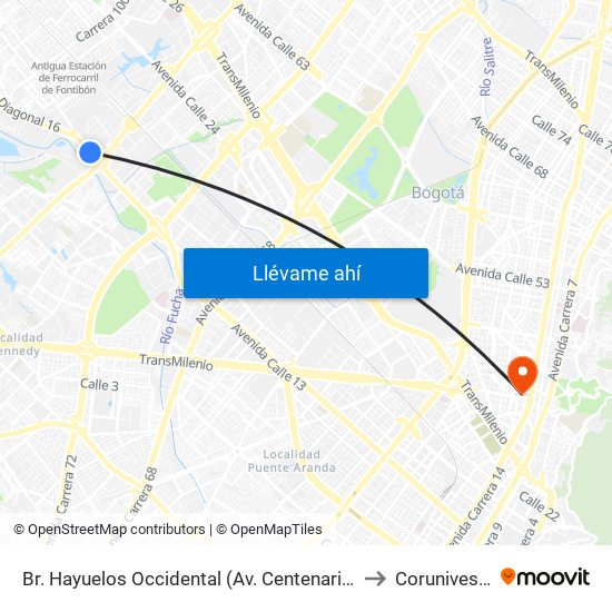 Br. Hayuelos Occidental (Av. Centenario - Kr 87) to Corunivesitec map