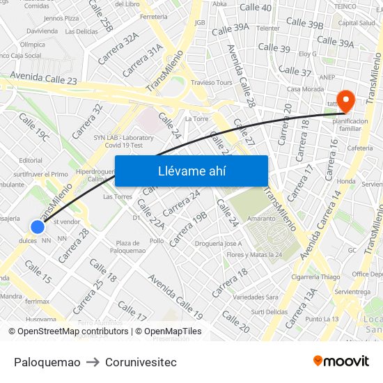 Paloquemao to Corunivesitec map