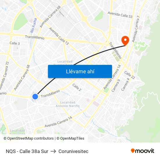 NQS - Calle 38a Sur to Corunivesitec map