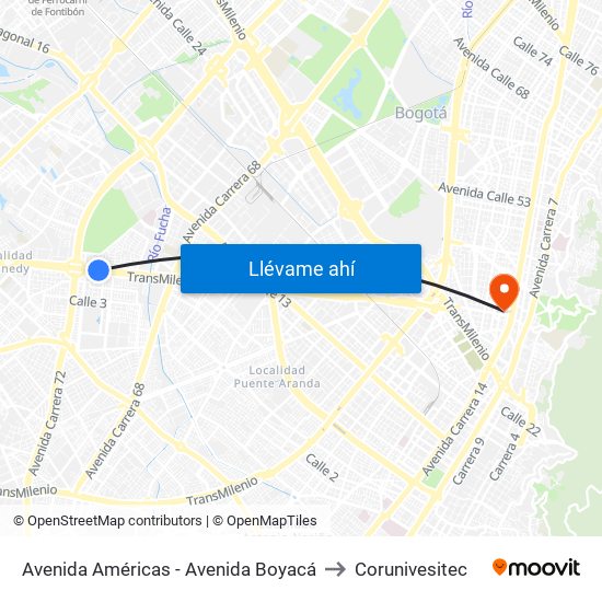 Avenida Américas - Avenida Boyacá to Corunivesitec map