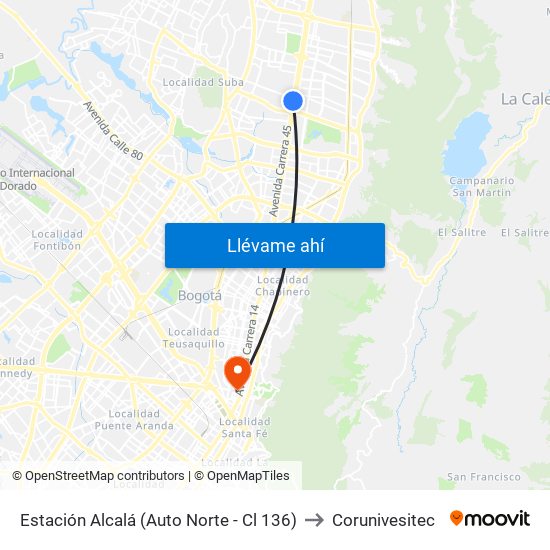 Estación Alcalá - Colegio Santo Tomás Dominicos (Auto Norte - Cl 136) to Corunivesitec map