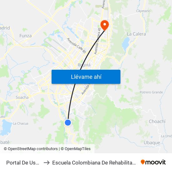 Portal De Usme to Escuela Colombiana De Rehabilitacion map