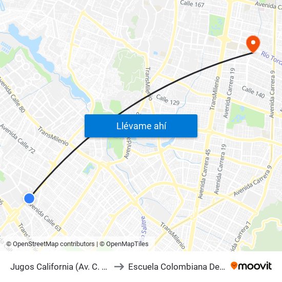 Jugos California (Av. C. De Cali - Ac 63) to Escuela Colombiana De Rehabilitacion map