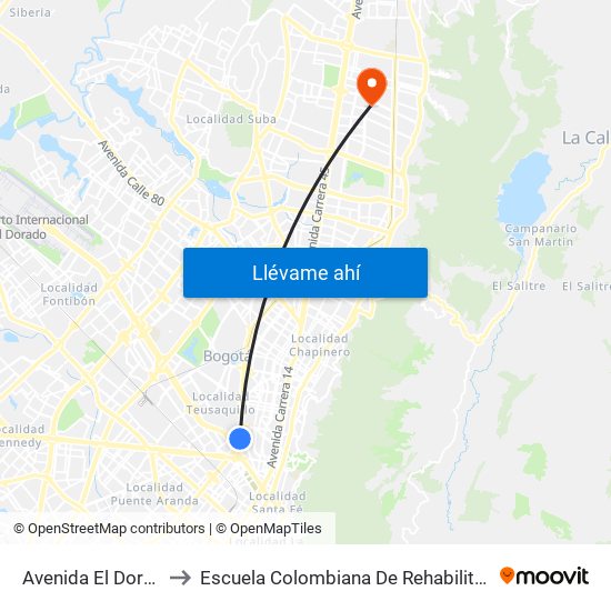 Avenida El Dorado to Escuela Colombiana De Rehabilitacion map