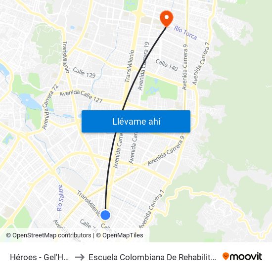 Héroes - Gel'Hada to Escuela Colombiana De Rehabilitacion map