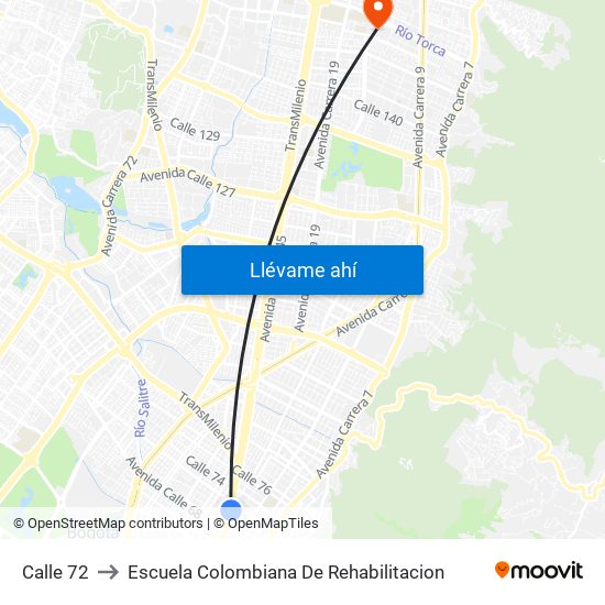 Calle 72 to Escuela Colombiana De Rehabilitacion map