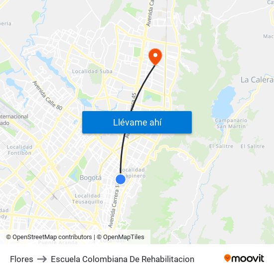 Flores to Escuela Colombiana De Rehabilitacion map