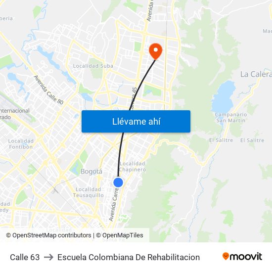 Calle 63 to Escuela Colombiana De Rehabilitacion map