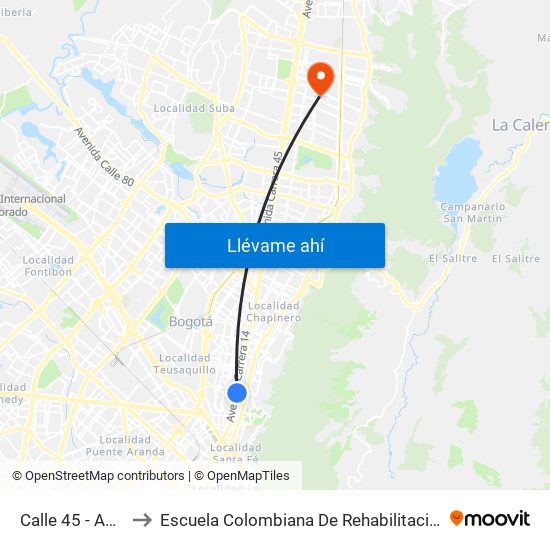 Calle 45 - Asw to Escuela Colombiana De Rehabilitacion map