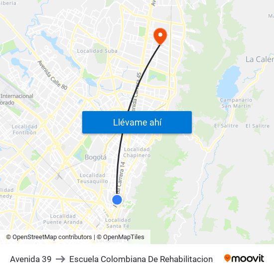 Avenida 39 to Escuela Colombiana De Rehabilitacion map