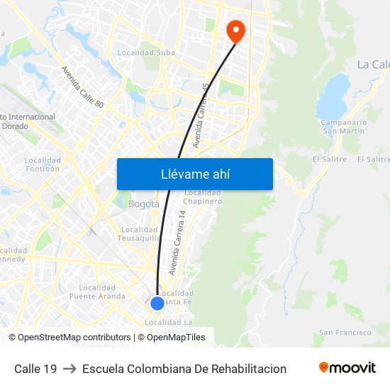 Calle 19 to Escuela Colombiana De Rehabilitacion map