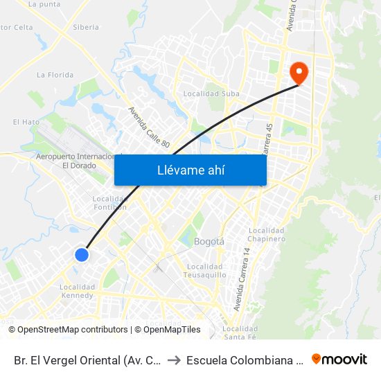 Br. El Vergel Oriental (Av. C. De Cali - Cl 10b) (A) to Escuela Colombiana De Rehabilitacion map