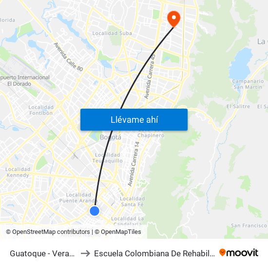 Guatoque - Veraguas to Escuela Colombiana De Rehabilitacion map