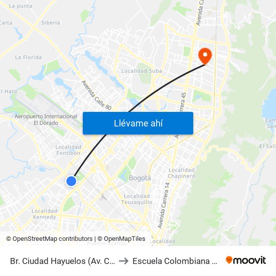 Br. Ciudad Hayuelos (Av. Centenario - Kr 78g) to Escuela Colombiana De Rehabilitacion map