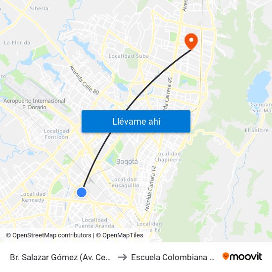 Br. Salazar Gómez (Av. Centenario - Kr 65) (A) to Escuela Colombiana De Rehabilitacion map