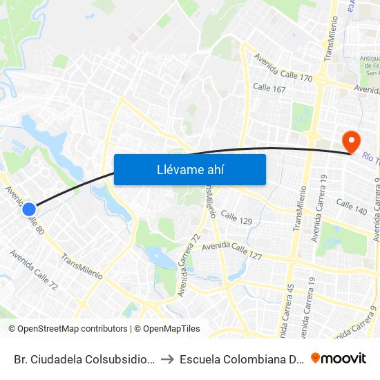 Br. Ciudadela Colsubsidio (Ac 80 - Kr 112a) to Escuela Colombiana De Rehabilitacion map