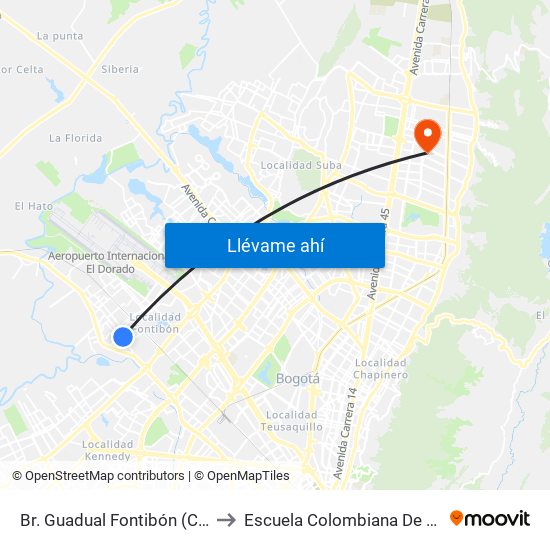 Br. Guadual Fontibón (Cl 17 - Kr 96h) to Escuela Colombiana De Rehabilitacion map