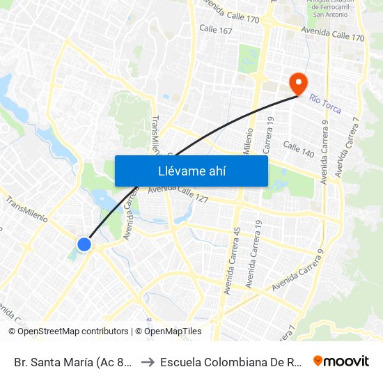 Br. Santa María (Ac 80 - Kr 73b) to Escuela Colombiana De Rehabilitacion map