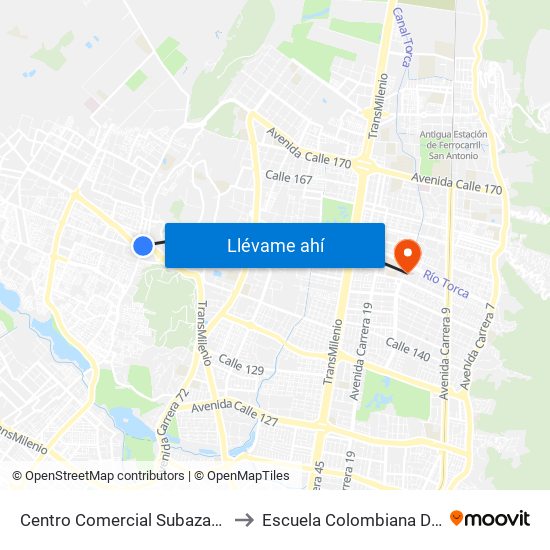 Centro Comercial Subazar (Av. Suba - Kr 91) to Escuela Colombiana De Rehabilitacion map