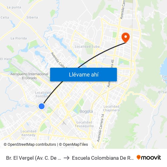 Br. El Vergel (Av. C. De Cali - Cl 18) to Escuela Colombiana De Rehabilitacion map