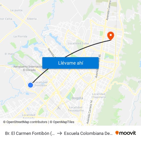 Br. El Carmen Fontibón (Cl 17 - Kr 100) to Escuela Colombiana De Rehabilitacion map