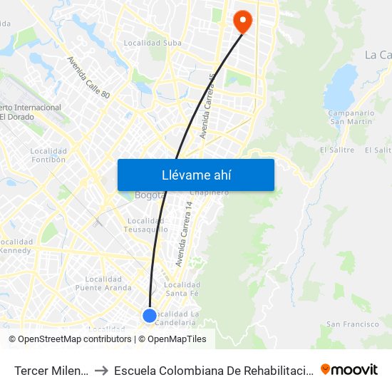 Tercer Milenio to Escuela Colombiana De Rehabilitacion map