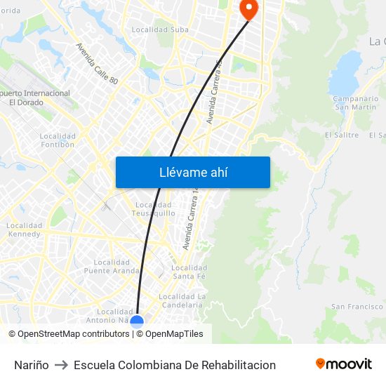 Nariño to Escuela Colombiana De Rehabilitacion map