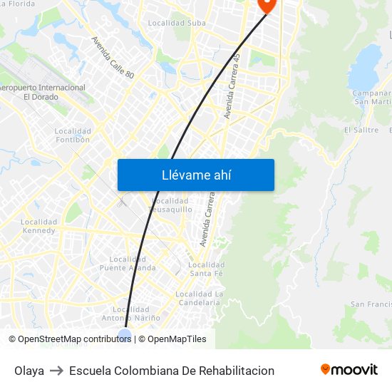 Olaya to Escuela Colombiana De Rehabilitacion map