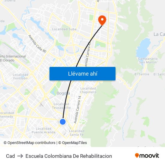 Cad to Escuela Colombiana De Rehabilitacion map