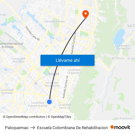 Paloquemao to Escuela Colombiana De Rehabilitacion map