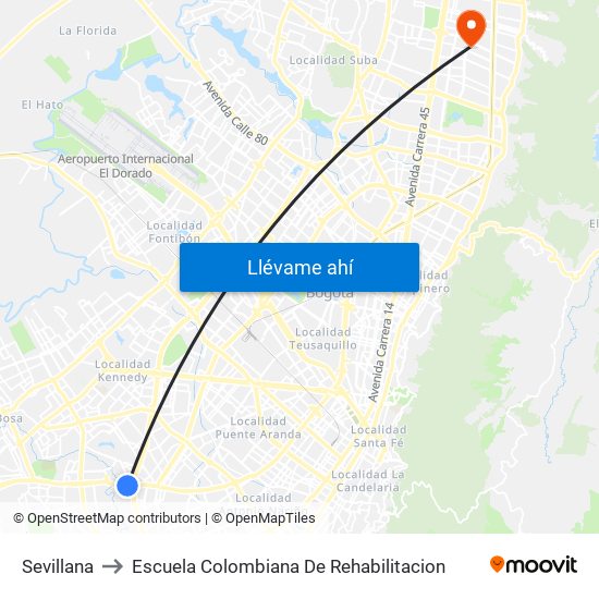 Sevillana to Escuela Colombiana De Rehabilitacion map