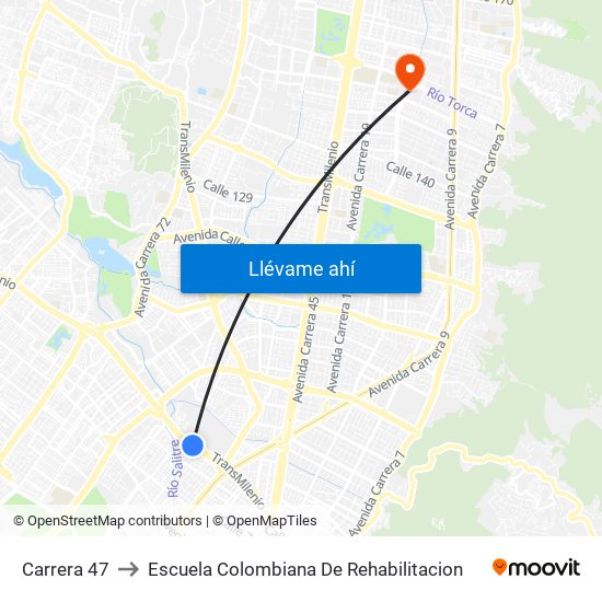 Carrera 47 to Escuela Colombiana De Rehabilitacion map