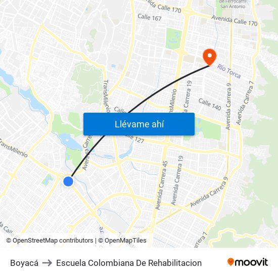 Boyacá to Escuela Colombiana De Rehabilitacion map